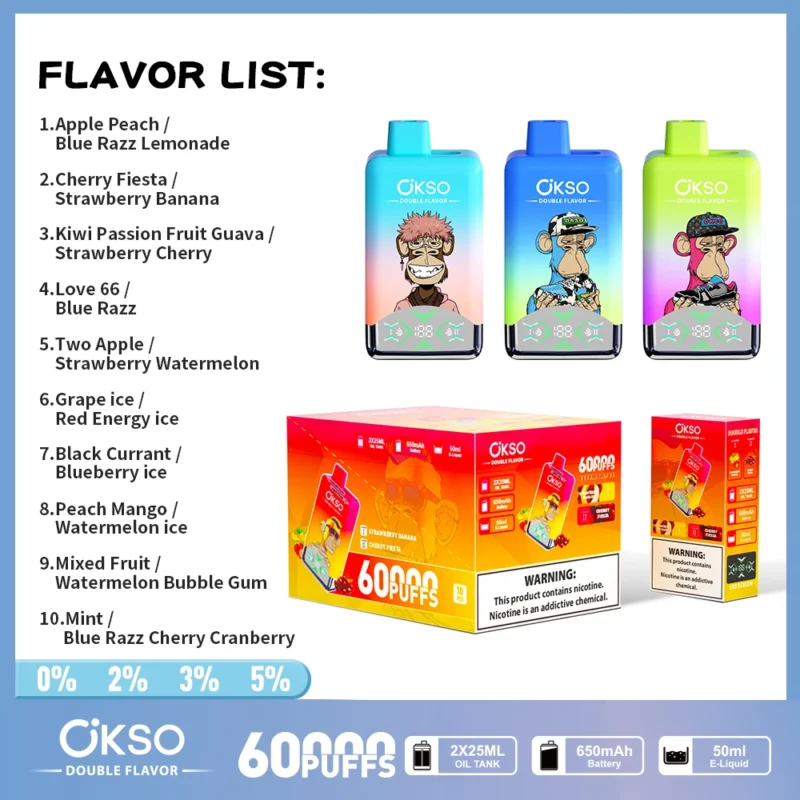 OKSO 60000 Puffs Vape Desechable 2 en 1 Doble Sabor Envío Gratis desde Almacén UE