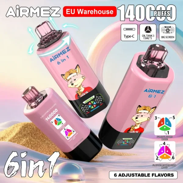 Airmez 140k Caladas Vape Desechable 6 en 1 Venta al por Mayor 3-7 Días Laborales Envío Almacén UE