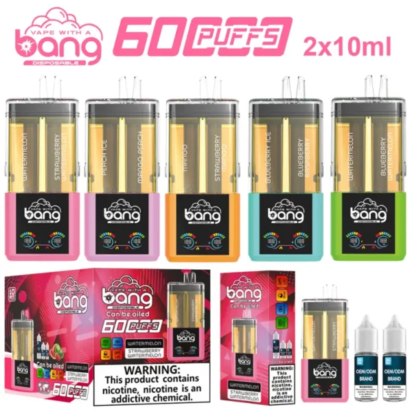 Bang 60000 Puffs 60k 2 en 1 Recargable Cristal Desechable Vape 2 x 10 ml E-Liquid