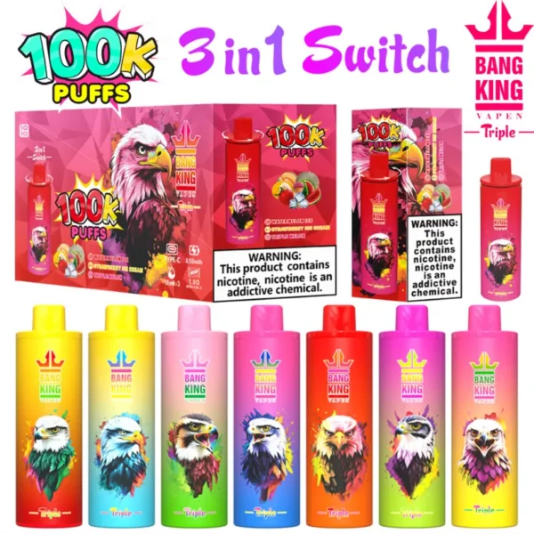 Bang King 100000 Puffs 100k Vape Desechable 3 en 1 Tres Sabores Envío Gratis Venta al por Mayor