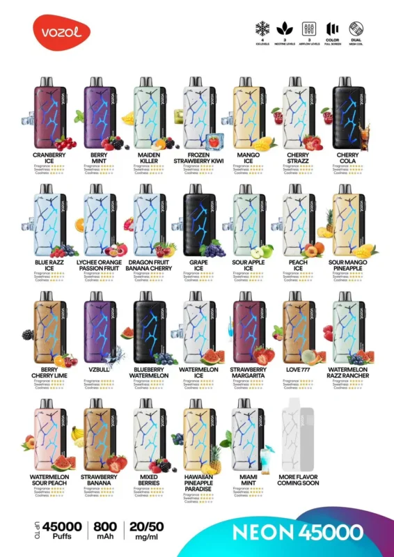 Vozol Neon 45000 Caladas 45K Vape Desechable con Control de Hielo Almacén UE