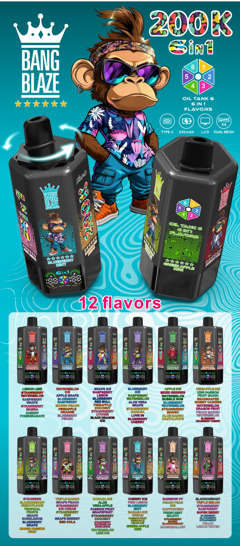 Bang Blaze 200k Caladas Vape Desechable 6 en 1 de Larga Duración 200000 Envío Gratis