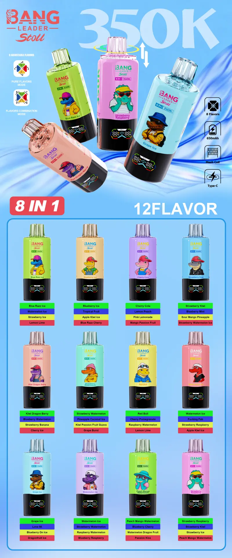 Bang Leader 350k Caladas Stoll Vape Desechable 350000 Envío Gratis Desde Almacén en China