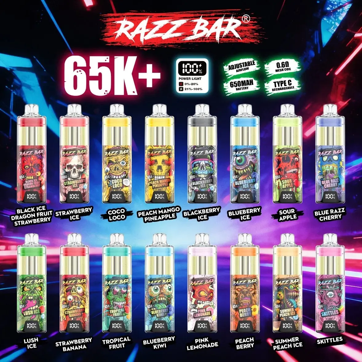 Almacén UE Razz Bar 65k+ Caladas Vape Desechable Cristal 65000 Venta al por Mayor Envío Gratis