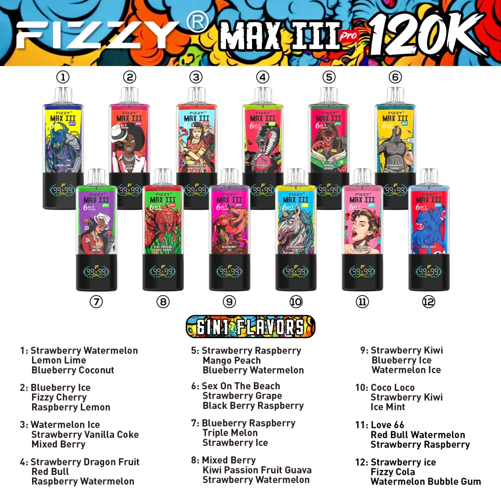 Fizzy 120k Puffs 6 en 1 Max III Pro Mejor Vape Desechable 120000 Envío Gratis Almacén UE