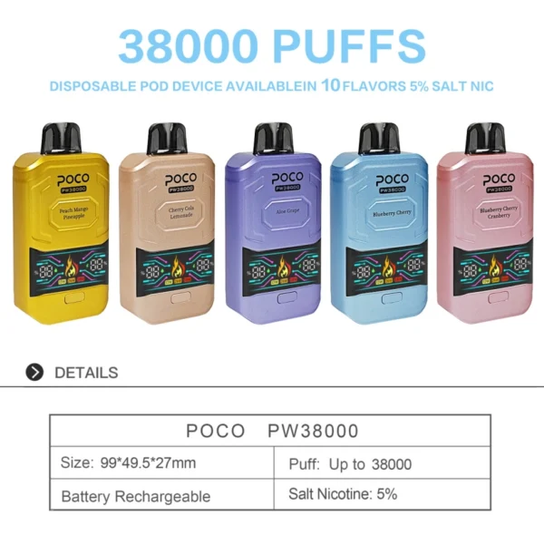 POCO PW 38000 Caladas 38K Mejor Vape Desechable Envío Gratis Desde Almacén UE