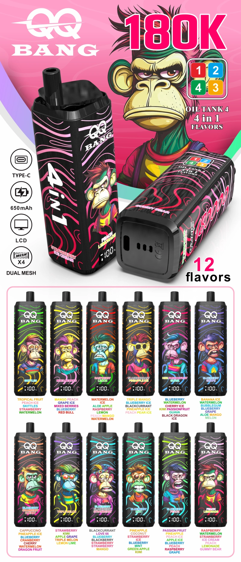 QQ Bang 180k Puffs Vape Desechable 4 En 1 180000 Venta Al Por Mayor Envío Gratis