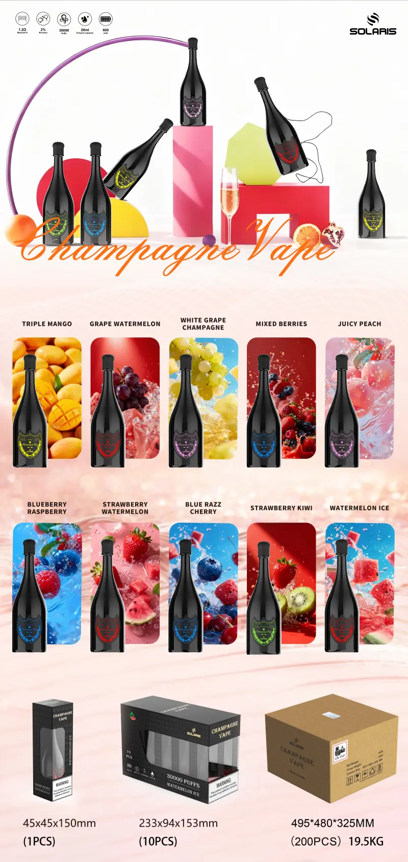 Solaris Champagne 30k Puffs 30000 Vape Desechable Pen Envío Gratis Almacén UE