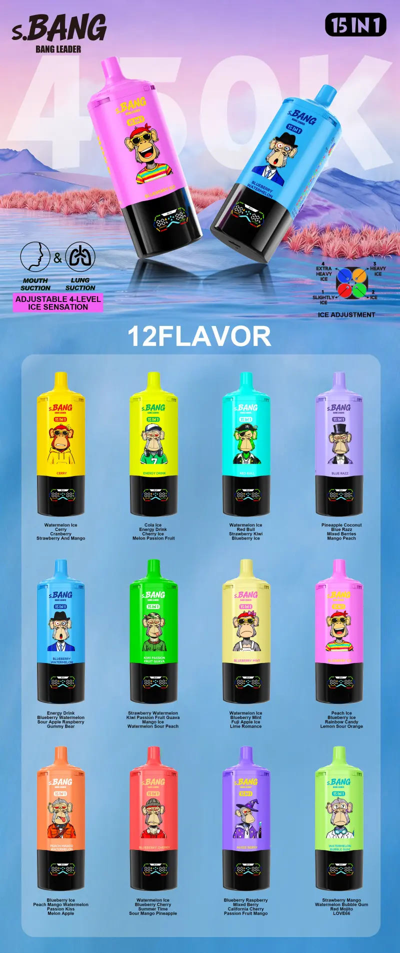 Bang Leader 450K Puffs 15 En 1 Cigarrillo Electrónico Desechable Multi Sabores Envío Gratuito