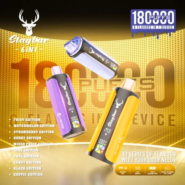 Almacén UE Stagbar 180k Puffs Vape Desechable 4 en 1 Venta al por Mayor Envío Gratis