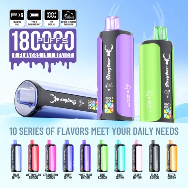 Almacén UE Stagbar 180k Puffs Vape Desechable 4 en 1 Venta al por Mayor Envío Gratis