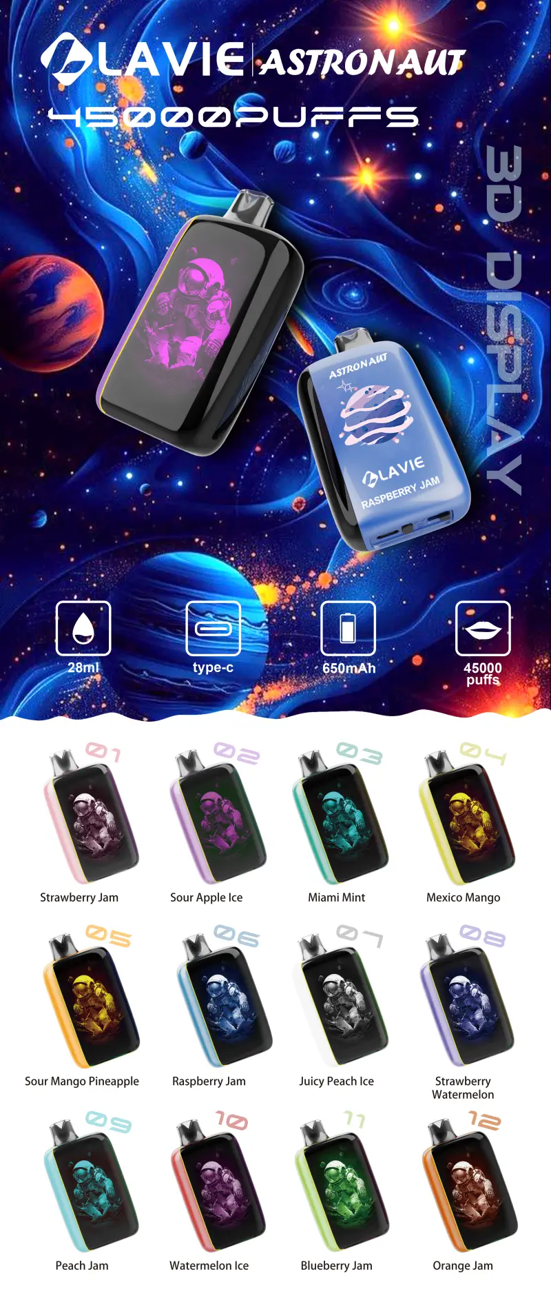 Lavie Astronaut 45K Puffs 45000 Mejor Cigarrillo Electrónico Desechable Venta Al Por Mayor Envío Gratuito