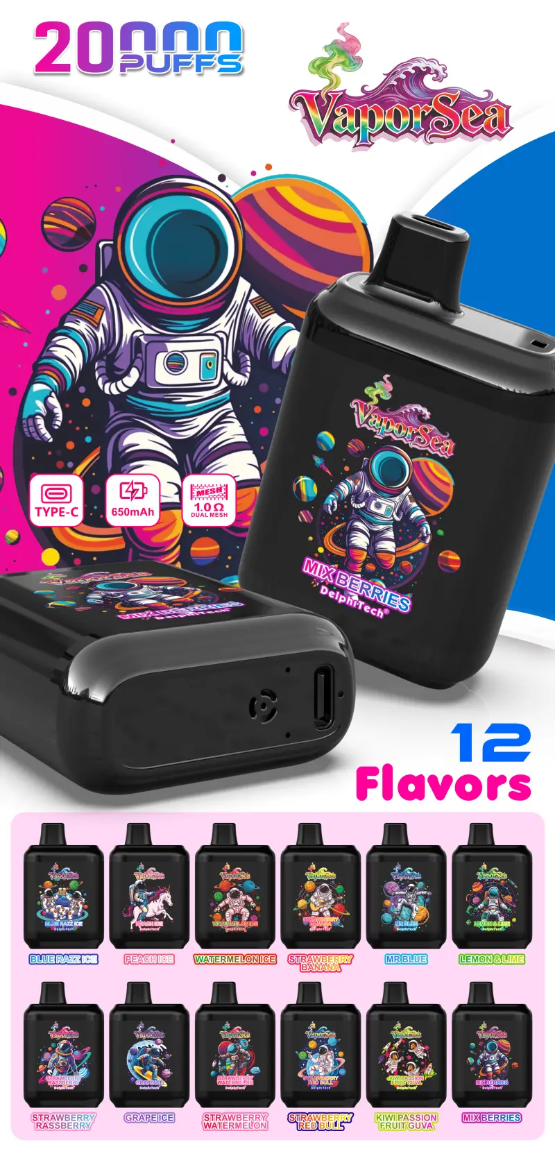 Vaporsea 20000 Puffs 20K Vape Desechable Precio Barato Envío Gratis