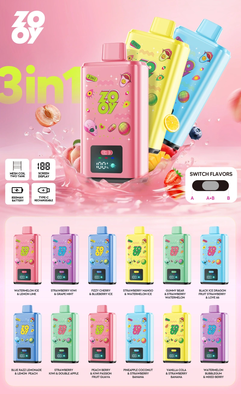 Zooy 150K Puffs 150000 Sabores Triples Vape Desechable 3 En 1 Venta Al Por Mayor Almacén De La UE