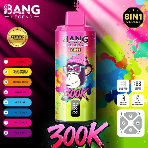 Bang Legend 300000 Caladas 8 en 1 Sabores Vaper Desechable Online Envío Gratis