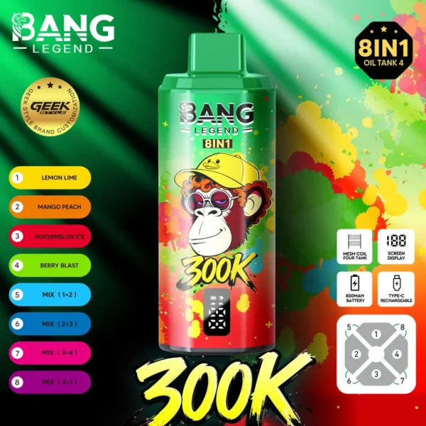 Bang Legend 300000 Caladas 8 en 1 Sabores Vaper Desechable Online Envío Gratis