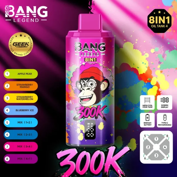 Bang Legend 300000 Caladas 8 en 1 Sabores Vaper Desechable Online Envío Gratis
