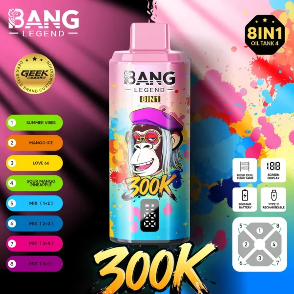 Bang Legend 300000 Caladas 8 en 1 Sabores Vaper Desechable Online Envío Gratis