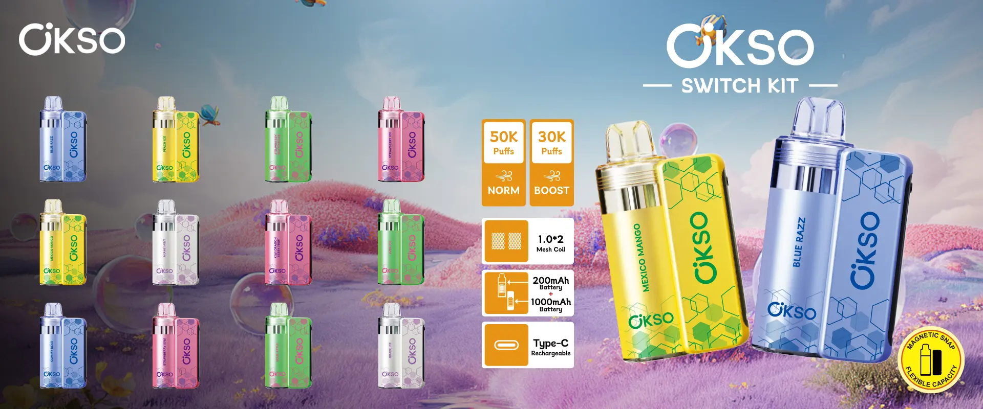 OKSO 50K Puffs 50000 Switch Kit Pantalla UI Vape Desechable Envío Gratis