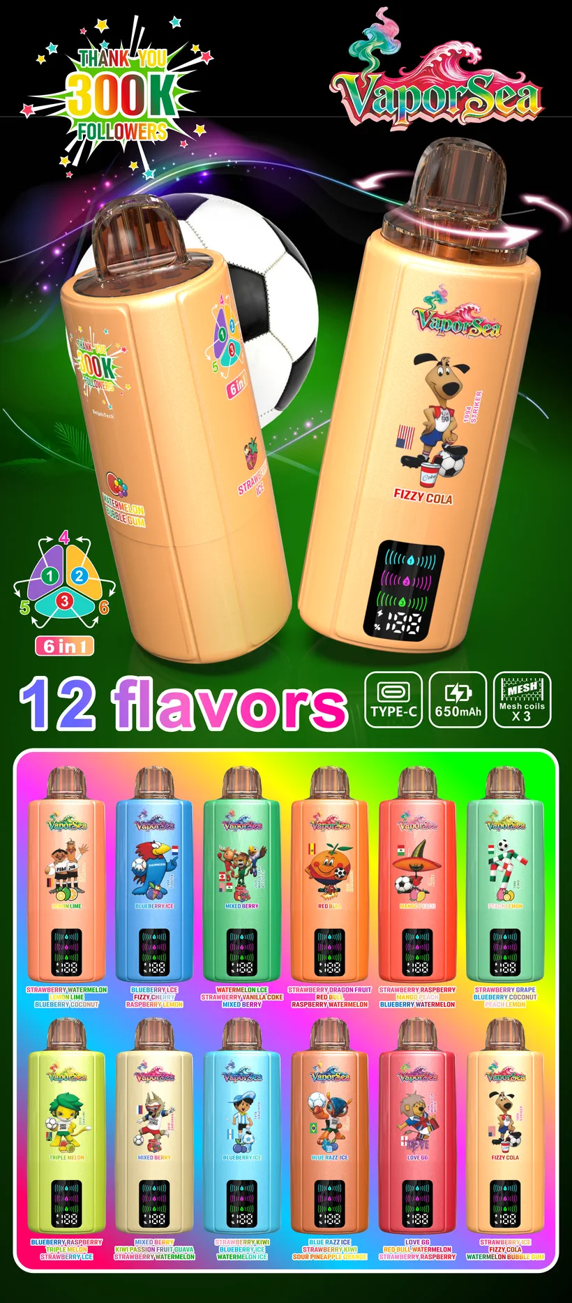 Vaporsea 300K Caladas Puffs 6 in 1 Comprar vape bdesechables al por mayor 17 Vaporsea 300K Caladas Puffs 6 in 1 Comprar vape