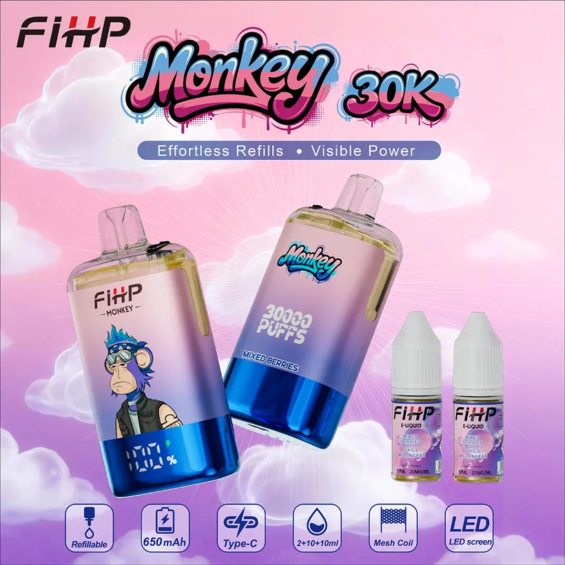 FIHP 30k Caladas 30000 Puff Monkey Refillable E Liquid Comprar Vape Cigarrillo Electrónico Desechable Almacén Europa 2 FIHP 30k Caladas 30000 Puff Monkey Refillable E Liquid