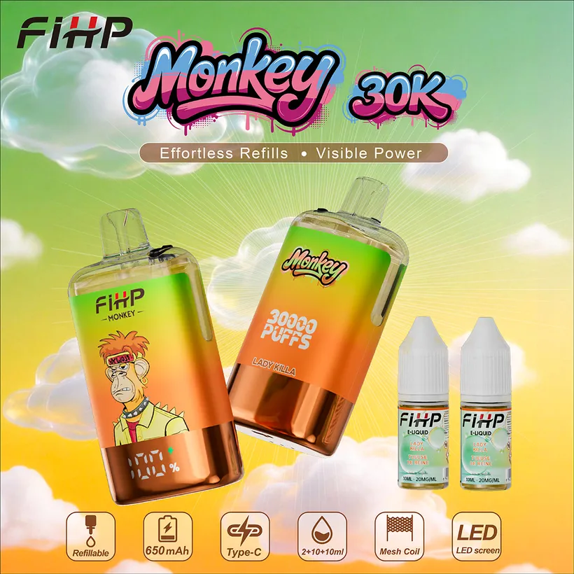 FIHP 30k Caladas 30000 Puff Monkey Refillable E Liquid Comprar Vape Cigarrillo Electrónico Desechable Almacén Europa 7 FIHP 30k Caladas 30000 Puff Monkey Refillable E Liquid