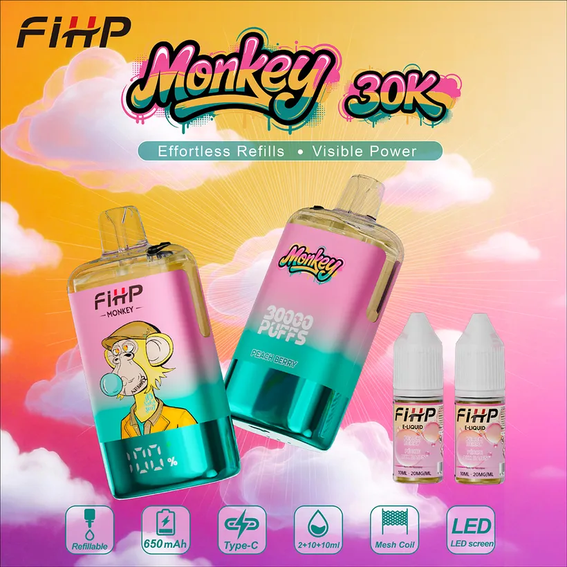 FIHP 30k Caladas 30000 Puff Monkey Refillable E Liquid Comprar Vape Cigarrillo Electrónico Desechable Almacén Europa 6 FIHP 30k Caladas 30000 Puff Monkey Refillable E Liquid