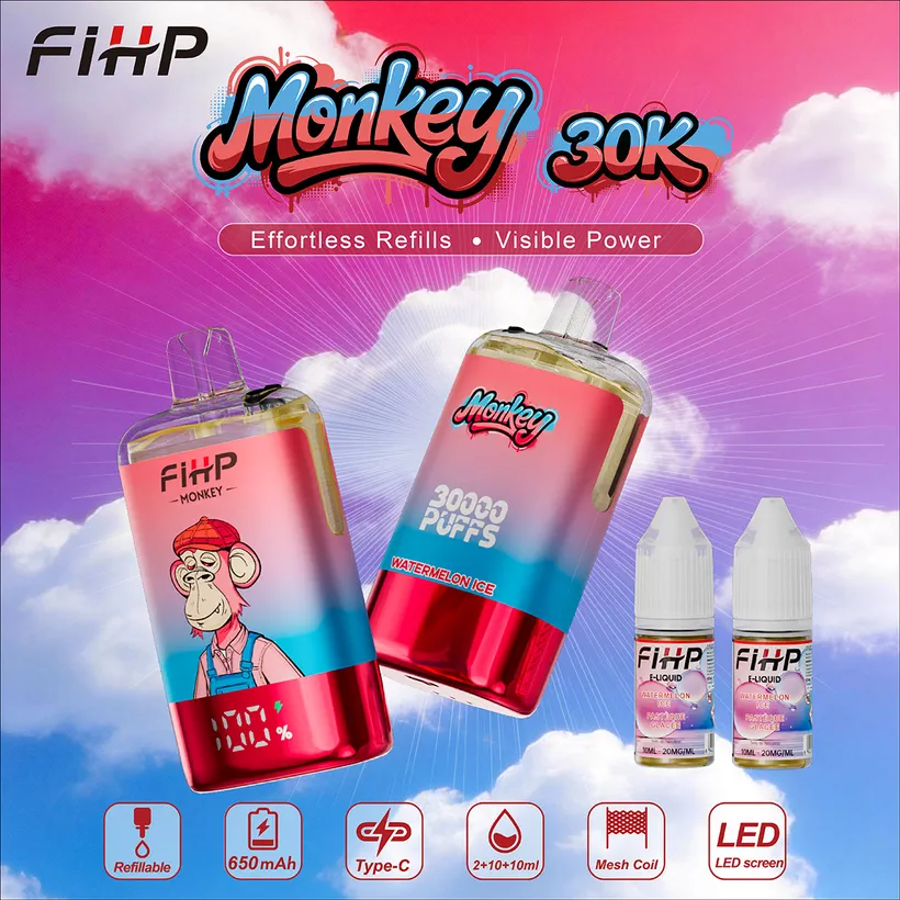 FIHP 30k Caladas 30000 Puff Monkey Refillable E Liquid Comprar Vape Cigarrillo Electrónico Desechable Almacén Europa 4 FIHP 30k Caladas 30000 Puff Monkey Refillable E Liquid