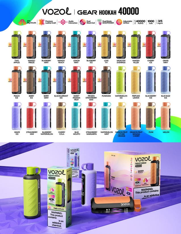 Vozol Gear Hookah 40000 40K Caladas Compra al por mayor DTL Modo Dual Vape Desechable Recargable Almacén Europa 17 Vozol Gear Hookah 40000 Puffs
